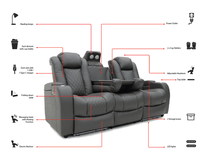 Tech 8 Smart 3 Seater Electric Recliner Sofa Grey Aire Leather