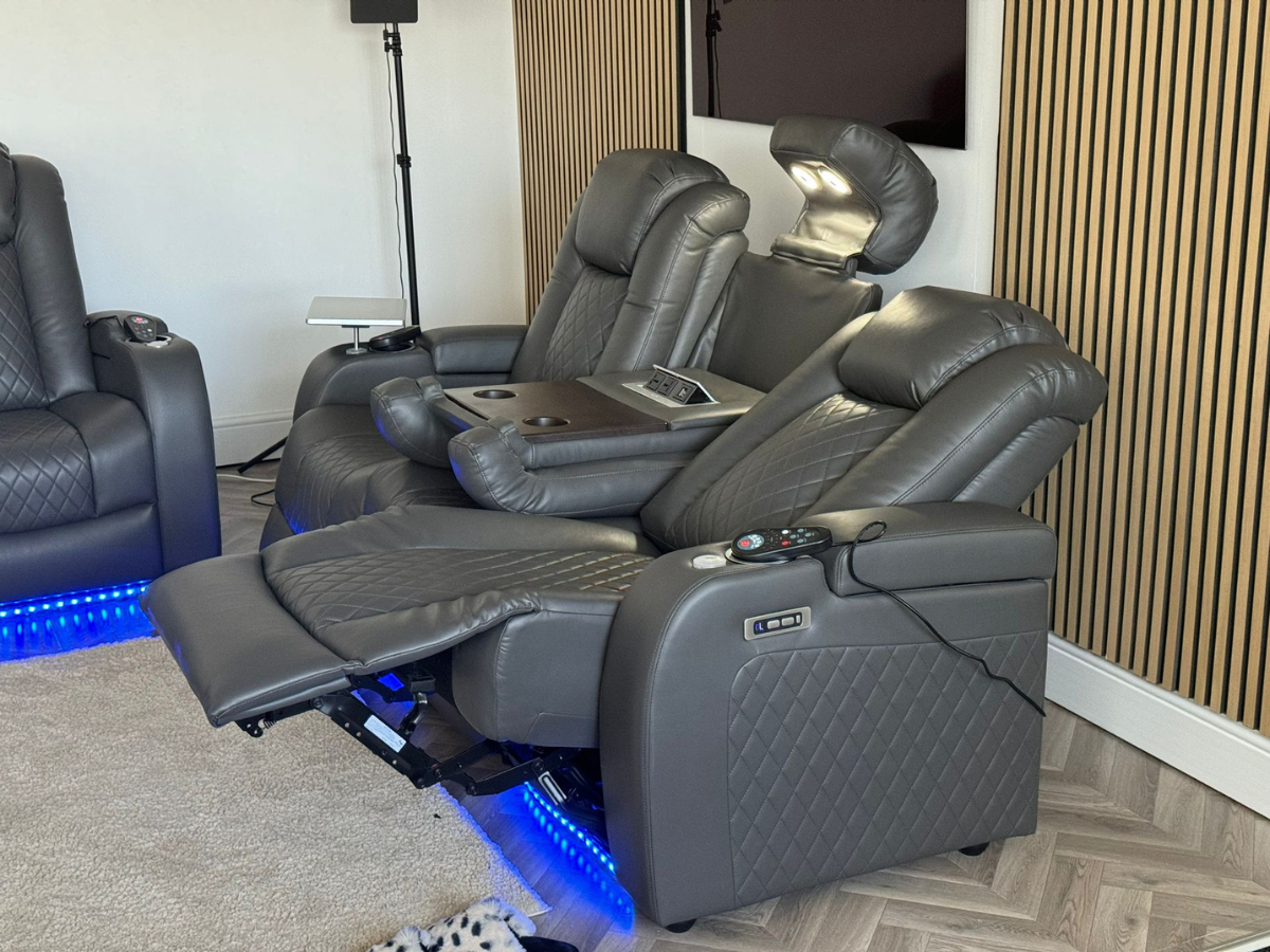 Tech 8 Smart 3 Seater Electric Recliner Sofa Grey Aire Leather
