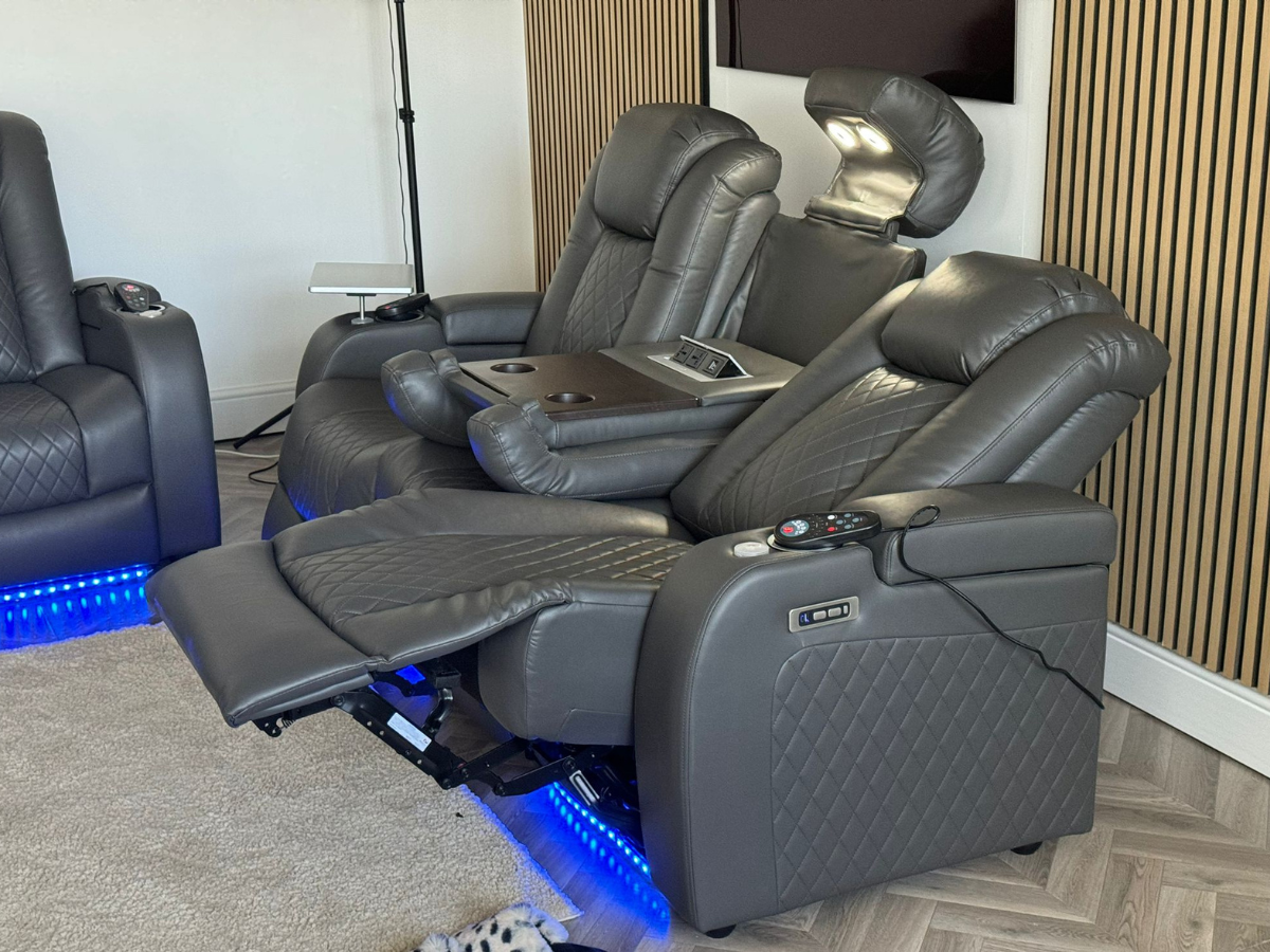 Tech 8 Smart 3+2+1 Electric Recliner Sofa Set Grey Aire Leather