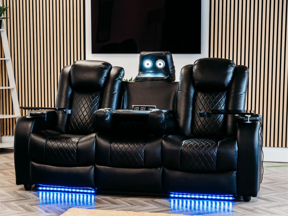 Tech 8 Smart 3 Seater Electric Recliner Sofa Black Aire Leather