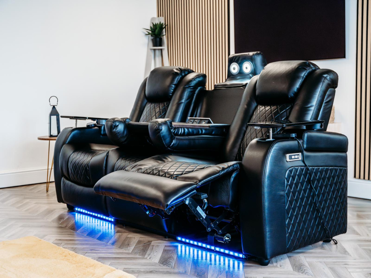 Tech 8 Smart 3 Seater Electric Recliner Sofa Black Aire Leather
