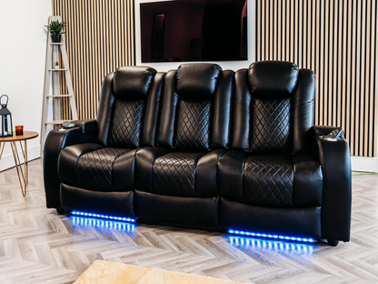 Tech 8 Smart 3 Seater Electric Recliner Sofa Black Aire Leather