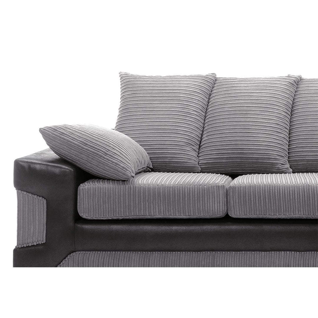NEW LARGE DINO CORNER SOFA JUMBO CORD GREY BLACK OR BEIGE BROWN LEFT OR RIGHT(Grey Black right). Fire resistant as per British Standards, foam filled seats for comfort.