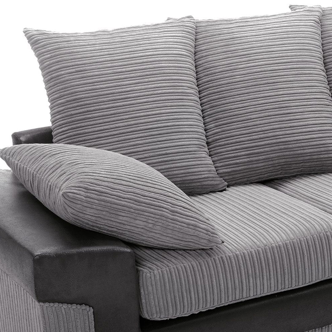 NEW LARGE DINO CORNER SOFA JUMBO CORD GREY BLACK OR BEIGE BROWN LEFT OR RIGHT(Grey Black right). Fire resistant as per British Standards, foam filled seats for comfort.