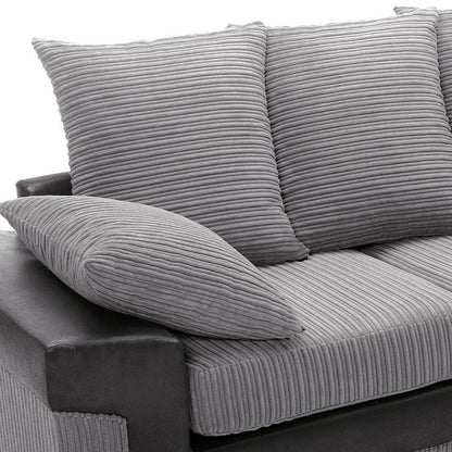 NEW LARGE DINO CORNER SOFA JUMBO CORD GREY BLACK OR BEIGE BROWN LEFT OR RIGHT(Grey Black right). Fire resistant as per British Standards, foam filled seats for comfort.
