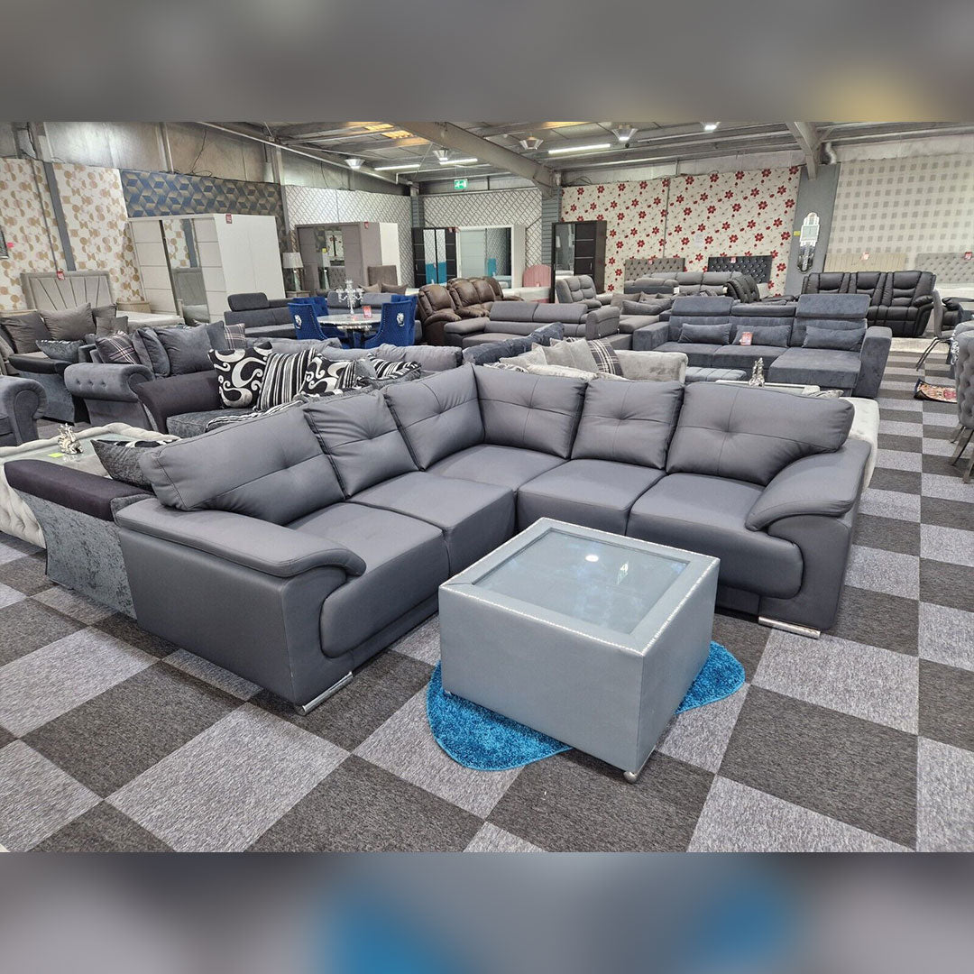 Dover Leather Corner Sofa Grey