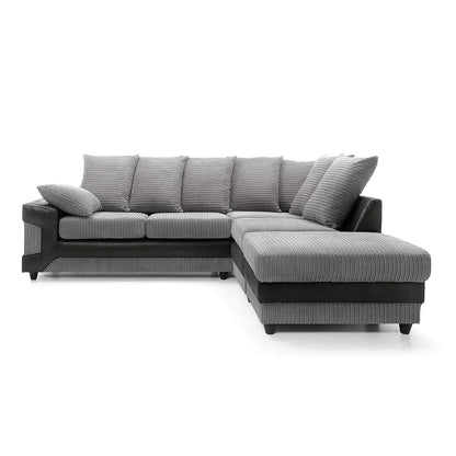 NEW LARGE DINO CORNER SOFA JUMBO CORD GREY BLACK OR BEIGE BROWN LEFT OR RIGHT(Grey Black right). Fire resistant as per British Standards, foam filled seats for comfort.