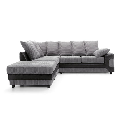 NEW LARGE DINO CORNER SOFA JUMBO CORD GREY BLACK OR BEIGE BROWN LEFT OR RIGHT(Grey Black right). Fire resistant as per British Standards, foam filled seats for comfort.