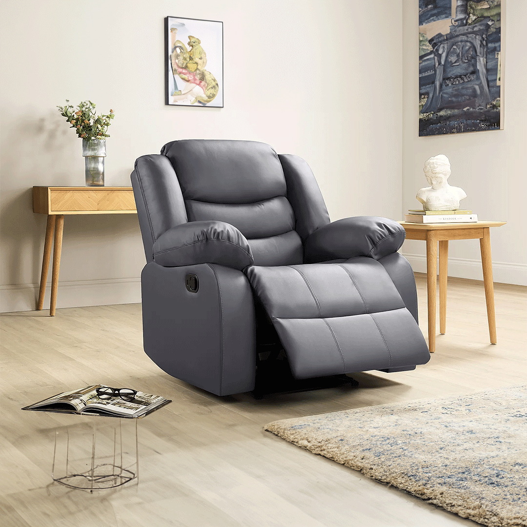 MNS Roma  Leather Recliner Sofa Arm Chair (Black/Grey/Brown)