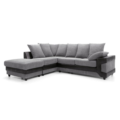 NEW LARGE DINO CORNER SOFA JUMBO CORD GREY BLACK OR BEIGE BROWN LEFT OR RIGHT(Grey Black right). Fire resistant as per British Standards, foam filled seats for comfort.