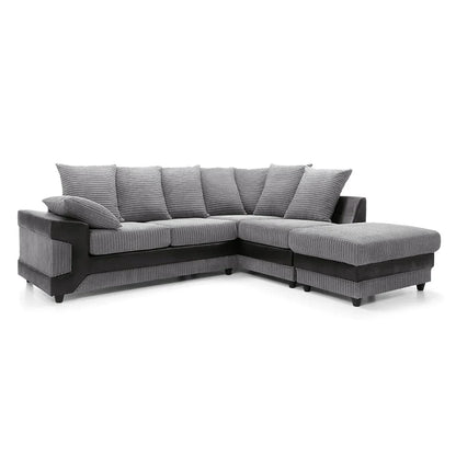 NEW LARGE DINO CORNER SOFA JUMBO CORD GREY BLACK OR BEIGE BROWN LEFT OR RIGHT(Grey Black right). Fire resistant as per British Standards, foam filled seats for comfort.