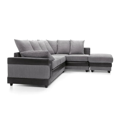 NEW LARGE DINO CORNER SOFA JUMBO CORD GREY BLACK OR BEIGE BROWN LEFT OR RIGHT(Grey Black right). Fire resistant as per British Standards, foam filled seats for comfort.