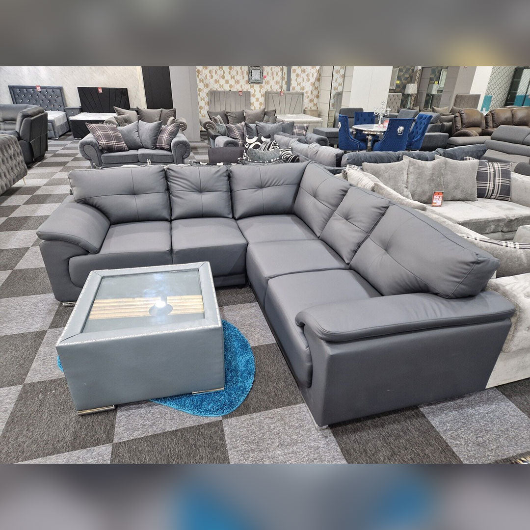 Dover Leather Corner Sofa Grey