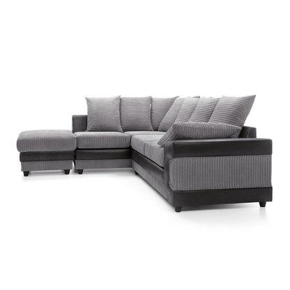 NEW LARGE DINO CORNER SOFA JUMBO CORD GREY BLACK OR BEIGE BROWN LEFT OR RIGHT(Grey Black right). Fire resistant as per British Standards, foam filled seats for comfort.