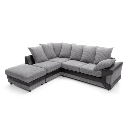NEW LARGE DINO CORNER SOFA JUMBO CORD GREY BLACK OR BEIGE BROWN LEFT OR RIGHT(Grey Black right). Fire resistant as per British Standards, foam filled seats for comfort.