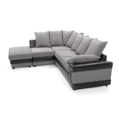 NEW LARGE DINO CORNER SOFA JUMBO CORD GREY BLACK OR BEIGE BROWN LEFT OR RIGHT(Grey Black right). Fire resistant as per British Standards, foam filled seats for comfort.