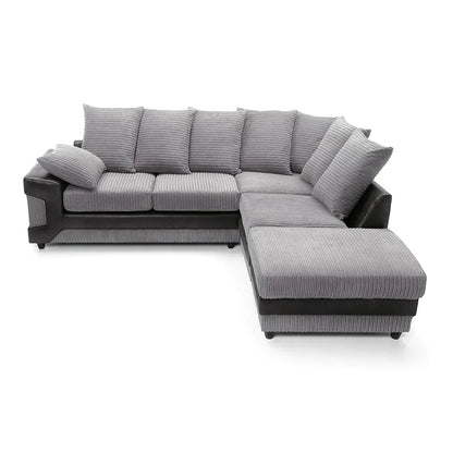 NEW LARGE DINO CORNER SOFA JUMBO CORD GREY BLACK OR BEIGE BROWN LEFT OR RIGHT(Grey Black right). Fire resistant as per British Standards, foam filled seats for comfort.