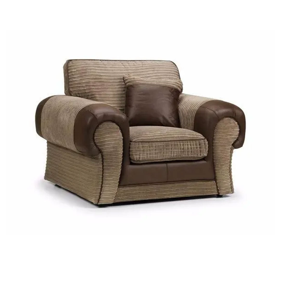Tango 3+2 Seater Sofa Set – Jumbo Cord Fabric with Leather Detail  Grey & Brown