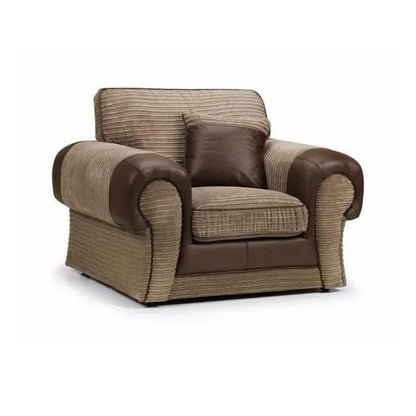 Tango 3+2 Seater Sofa Set – Jumbo Cord Fabric with Leather Detail  Grey & Brown