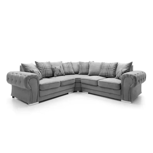 Verona Grey Corner Sofa - Soft Fabric Scatter back Cushions-Sofa For Sale-2C2 Large Couch-sofa set for living room- sofas for living room