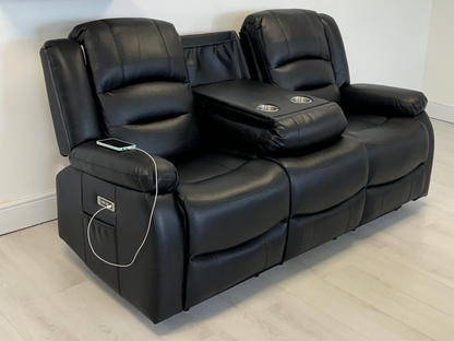 Vinson 3 Seater Electric Recliner Sofa  Black Aire Leather