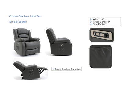 Vinson Electric Recliner Armchair Black Aire Leather