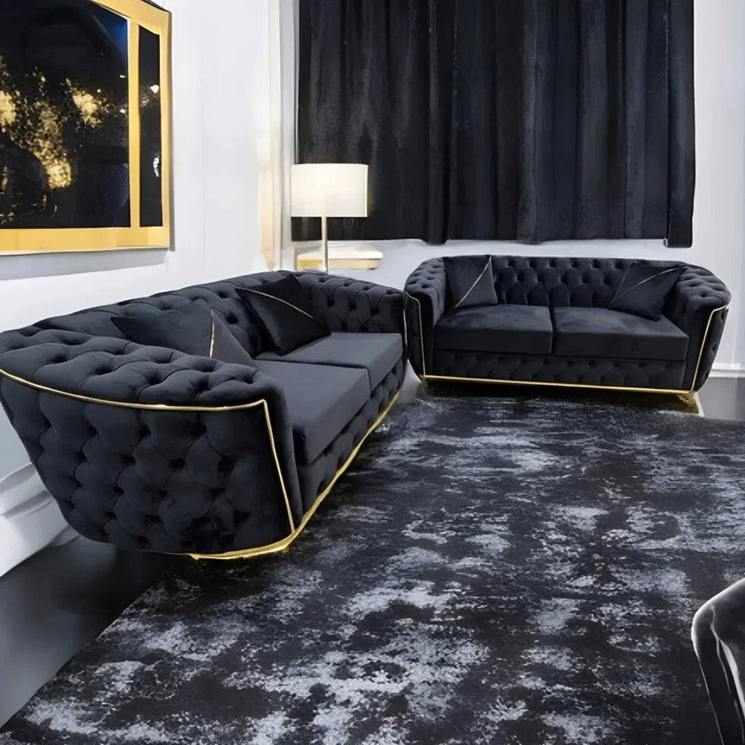 Toronto Chesterfield Sofa 3+2 Black & Gold