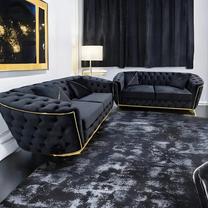 Toronto Chesterfield Sofa 3+2 Black & Gold