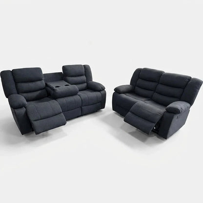 MNS Roma Fabric Reclining Sofa, Grey Fabric, 3+2 Seater with Cup Holders