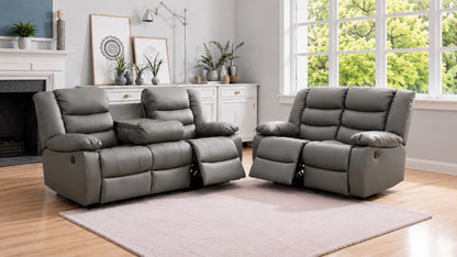 PrimeRoma Leather Recliner Sofa with Cupholders - 3+2 Seater Sofa - Black (3+2 Seater)