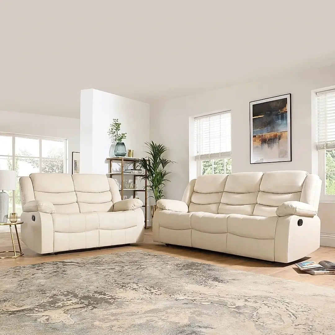 MNS Leather Recliner Sofa with Cupholders - 3+2 Seater Sofa - Black (3+2 Seater)