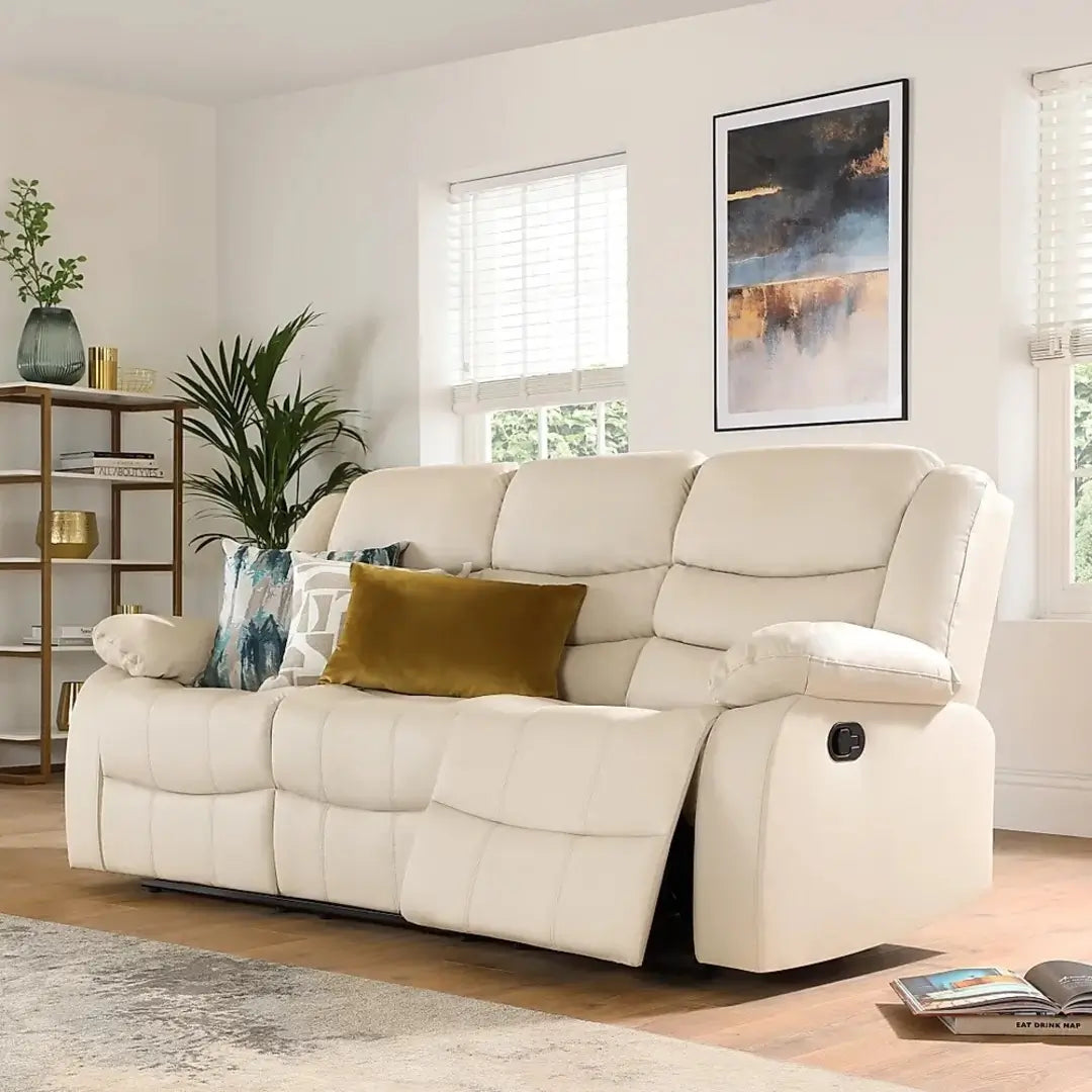 MNS Leather Recliner Sofa with Cupholders - 3+2 Seater Sofa - Black (3+2 Seater)