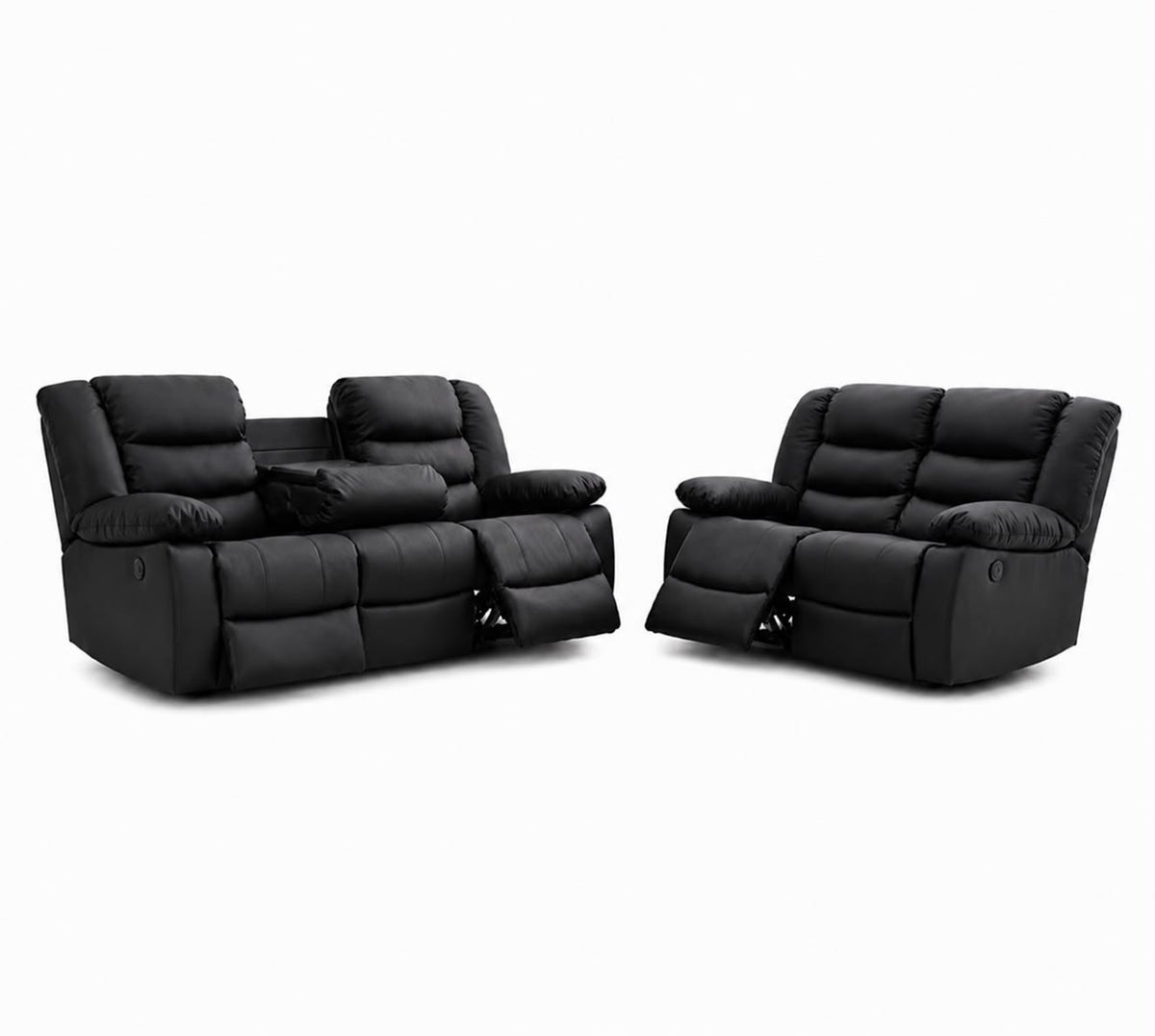 PrimeRoma Leather Recliner Sofa with Cupholders - 3+2 Seater Sofa - Black (3+2 Seater)