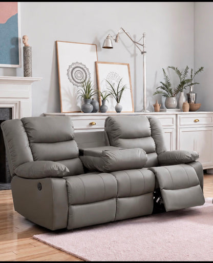 PrimeRoma Leather Recliner Sofa with Cupholders - 3+2 Seater Sofa - Black (3+2 Seater)