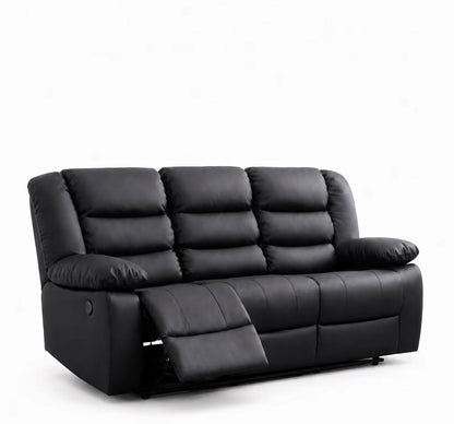 PrimeRoma Leather Recliner Sofa with Cupholders - 3+2 Seater Sofa - Black (3+2 Seater)