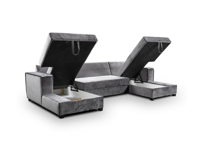 Zara U Shaped Sofa Bed with Storage Grey Plush Velvet