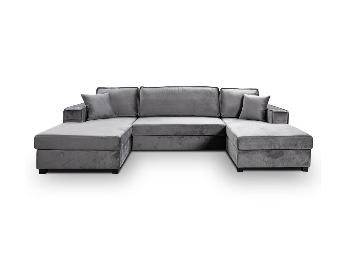 Zara U Shaped Sofa Bed with Storage Grey Plush Velvet