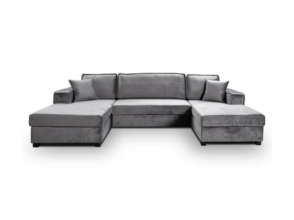 Zara U Shaped Sofa Bed with Storage Grey Plush Velvet