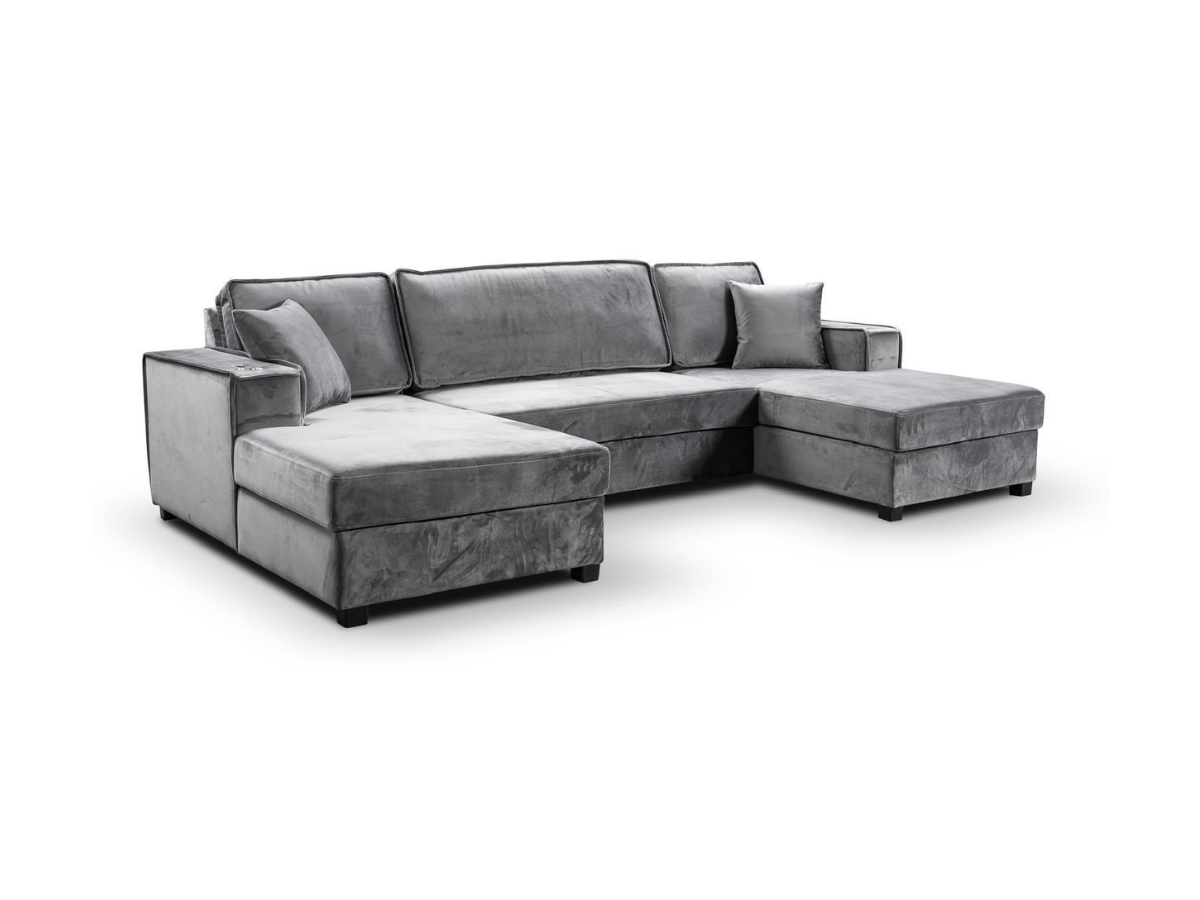 Zara U Shaped Sofa Bed with Storage Grey Plush Velvet