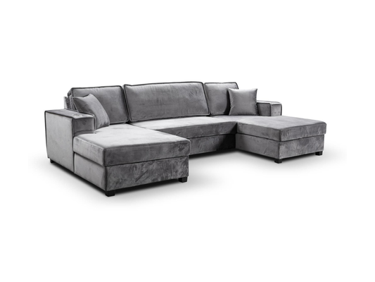 Zara U Shaped Sofa Bed with Storage Grey Plush Velvet