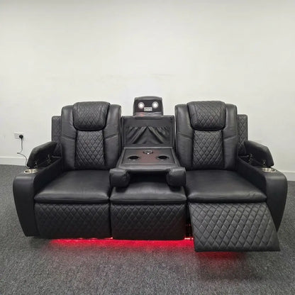 Colorado Leather Electric Recliner Sofa – Cup Holders, LED Lights, USB & Type-C Ports, Wireless Charging (Grey, Black, Brown)