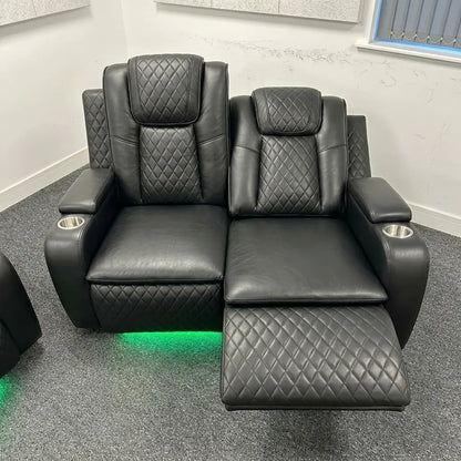 Colorado Leather Electric Recliner Sofa – Cup Holders, LED Lights, USB & Type-C Ports, Wireless Charging (Grey, Black, Brown)