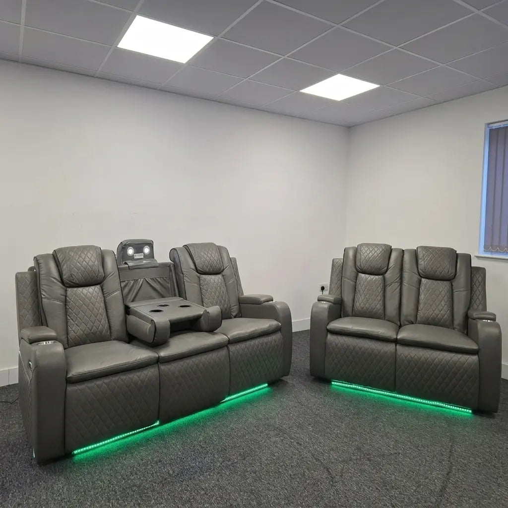 Colorado Leather Electric Recliner Sofa – Cup Holders, LED Lights, USB & Type-C Ports, Wireless Charging (Grey, Black, Brown)