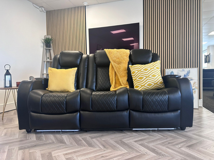 Tech 8 Smart 3 Seater Electric Recliner Sofa Black Aire Leather
