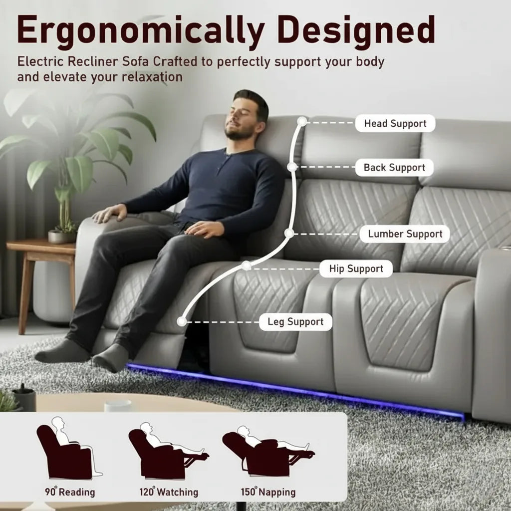 MNS Florida Music Electric Recliners 3+2 Seater Leather Sofa (Black, Grey) Blutooth Speakers/LED LIGHTS/USB CHARGER