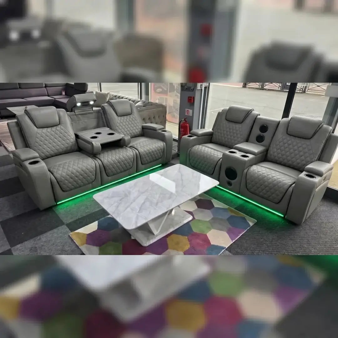 Malaga Leather Electric Recliner Sofa Set With Cupholders and Speakers – 3+2 Seater Sofa Set