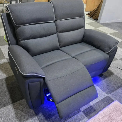 Venice Electric Recliner Sofa Set, Fabric, 3 and 2 Seater, Platinum, with USB, Type C, LED, and Reading Lights