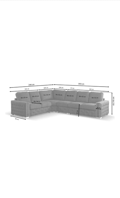 Olivia Corner Sofa 6 Seater Universal Corner Black