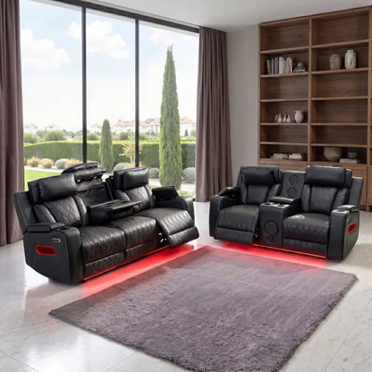 Osman Smart Leather 3+2 Seater Sofa with Built-in Speakers, Wireless Charging, USB-C, RGB LED & Electric Headrests