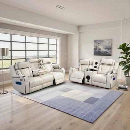 Osman Smart Leather 3+2 Seater Sofa with Built-in Speakers, Wireless Charging, USB-C, RGB LED & Electric Headrests